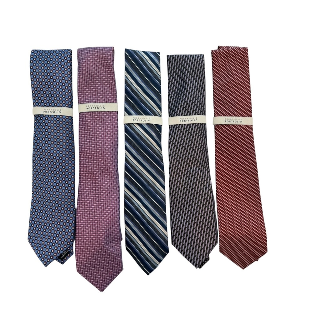 Perry Ellis Portfolio Men's Ties Classic business office casual Necktie Lot of 5